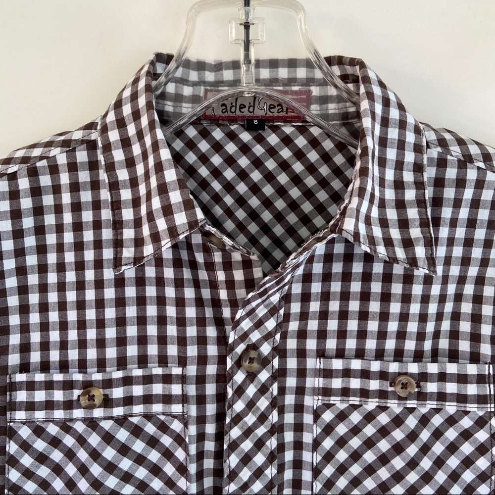 Faded Gear Button Down Shirt Brown Gingham Boys 8